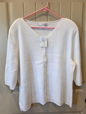 NWT CJ Banks Off White Pointelle Cotton Cardigan Sweater 2X Plus Size